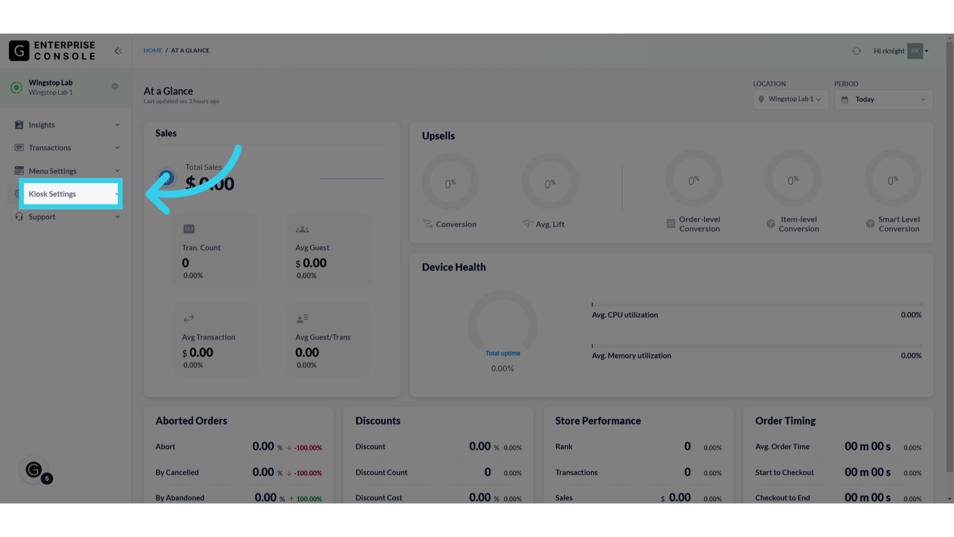 Click 'Kiosk Settings'