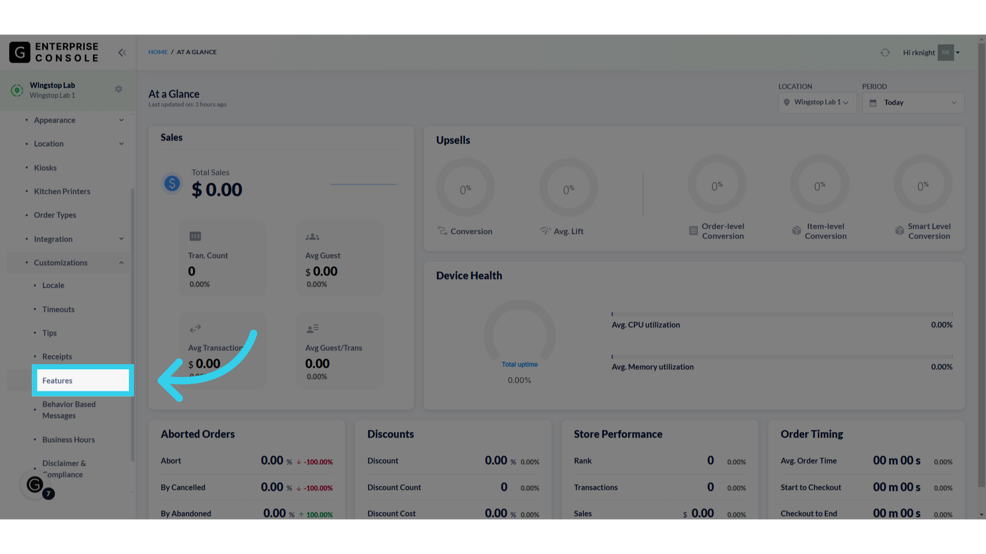 Click 'Features'