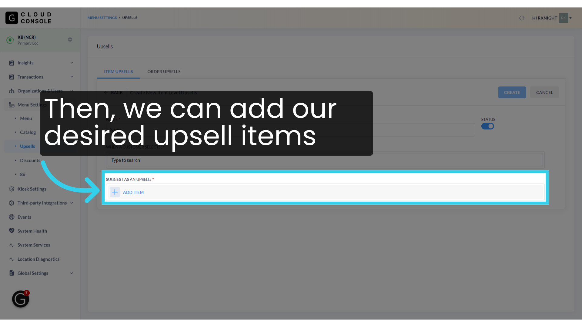 Then, we can add our desired upsell items