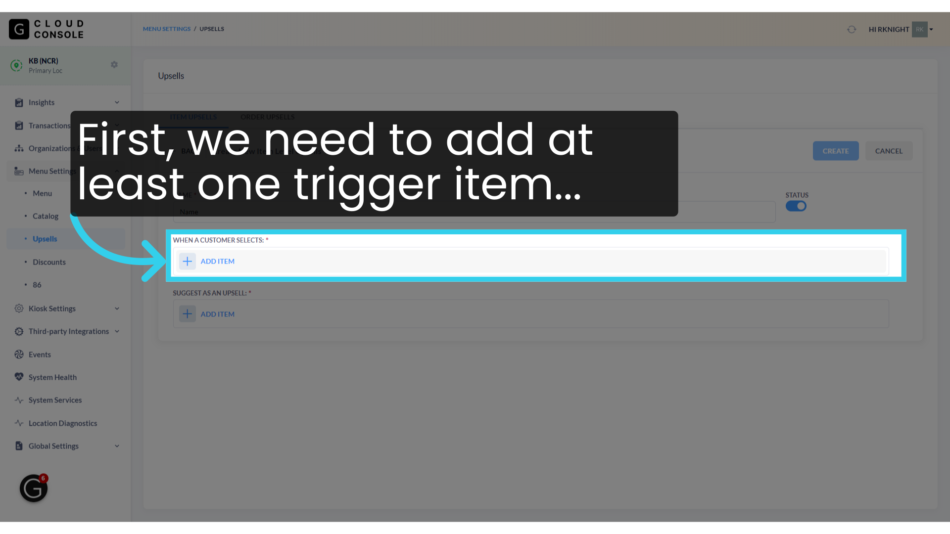 First, we need to add at least one trigger item...