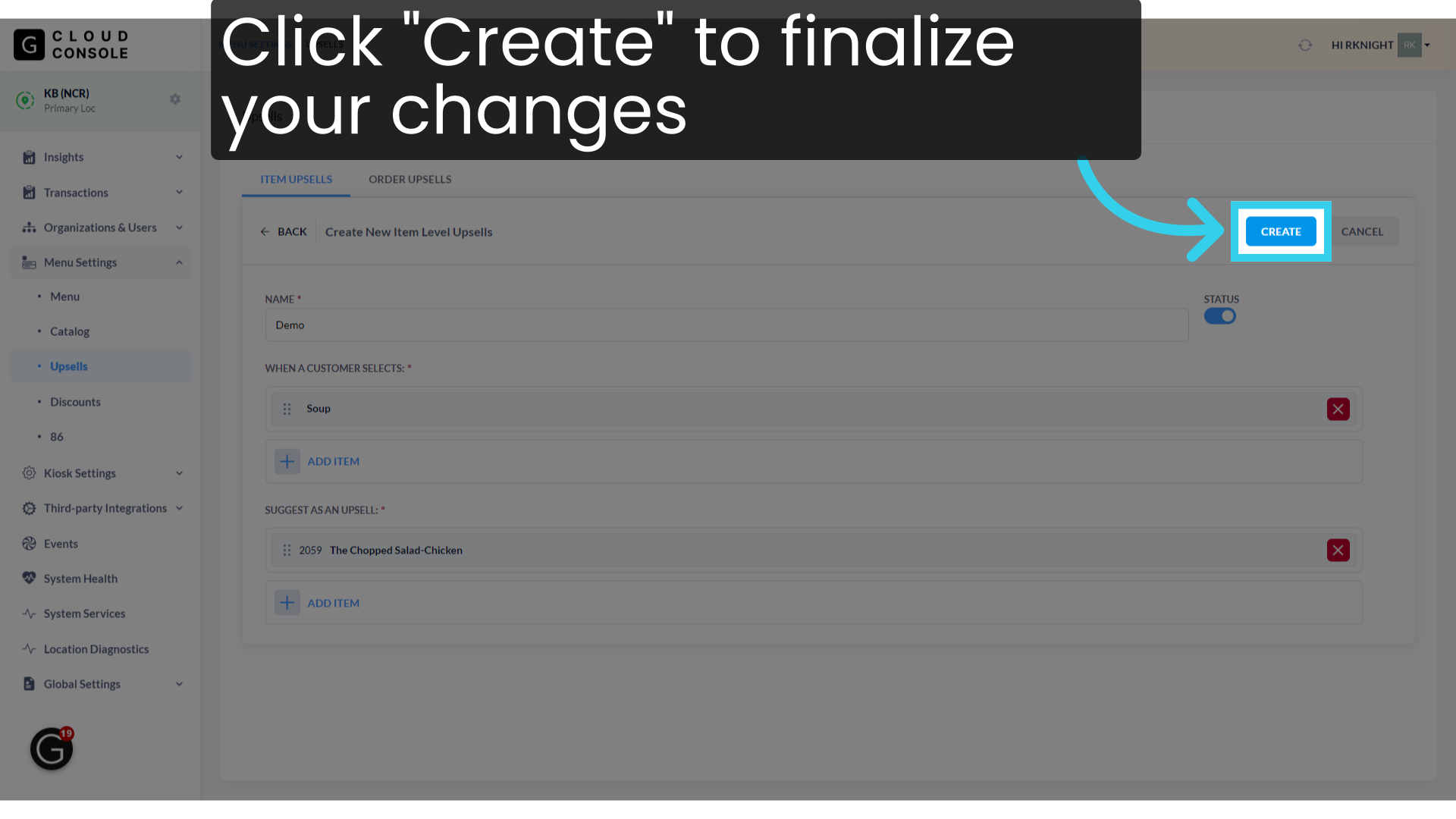 Click 'Create' to finalize your changes
