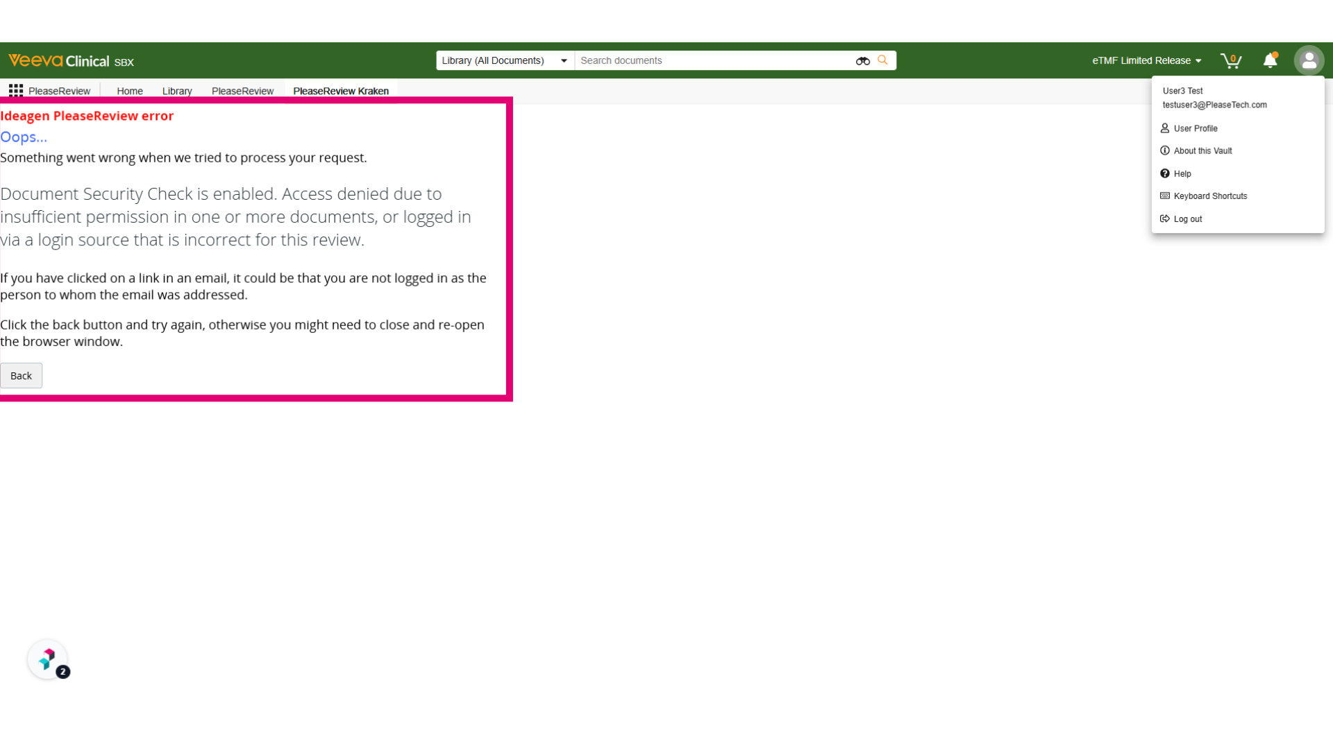 Review control panel
