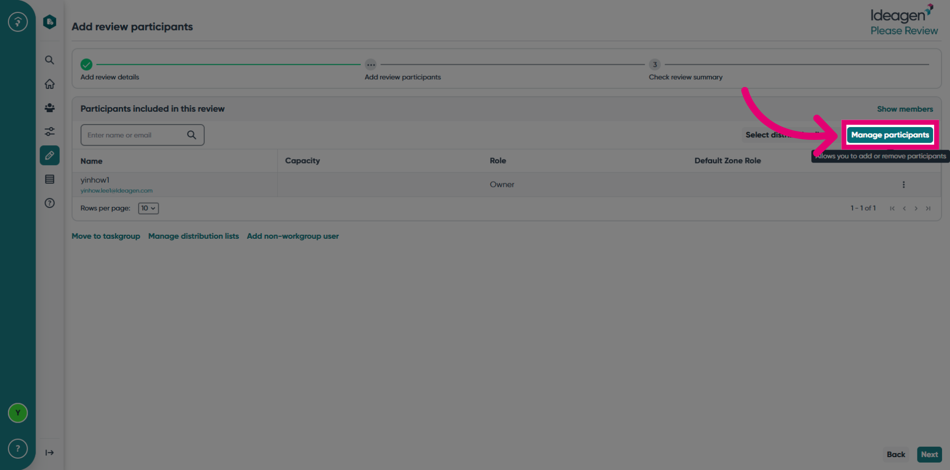 Manage Review Participants