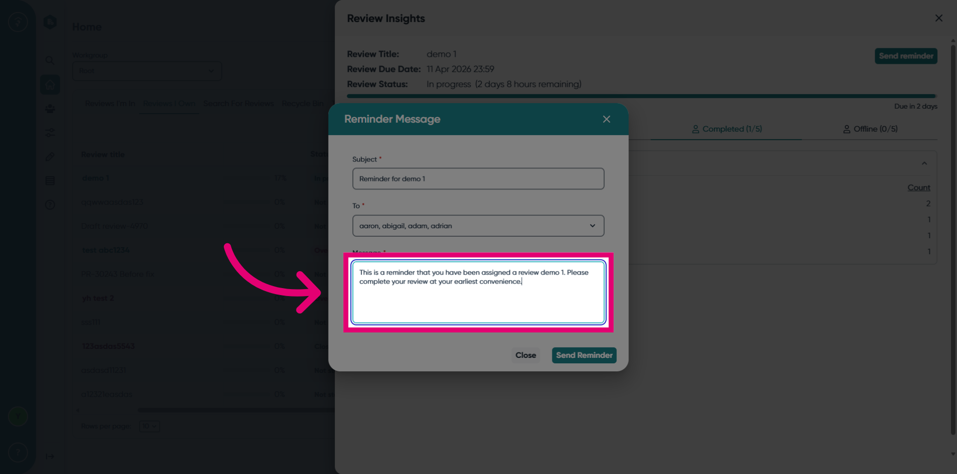 Review Reminder Message