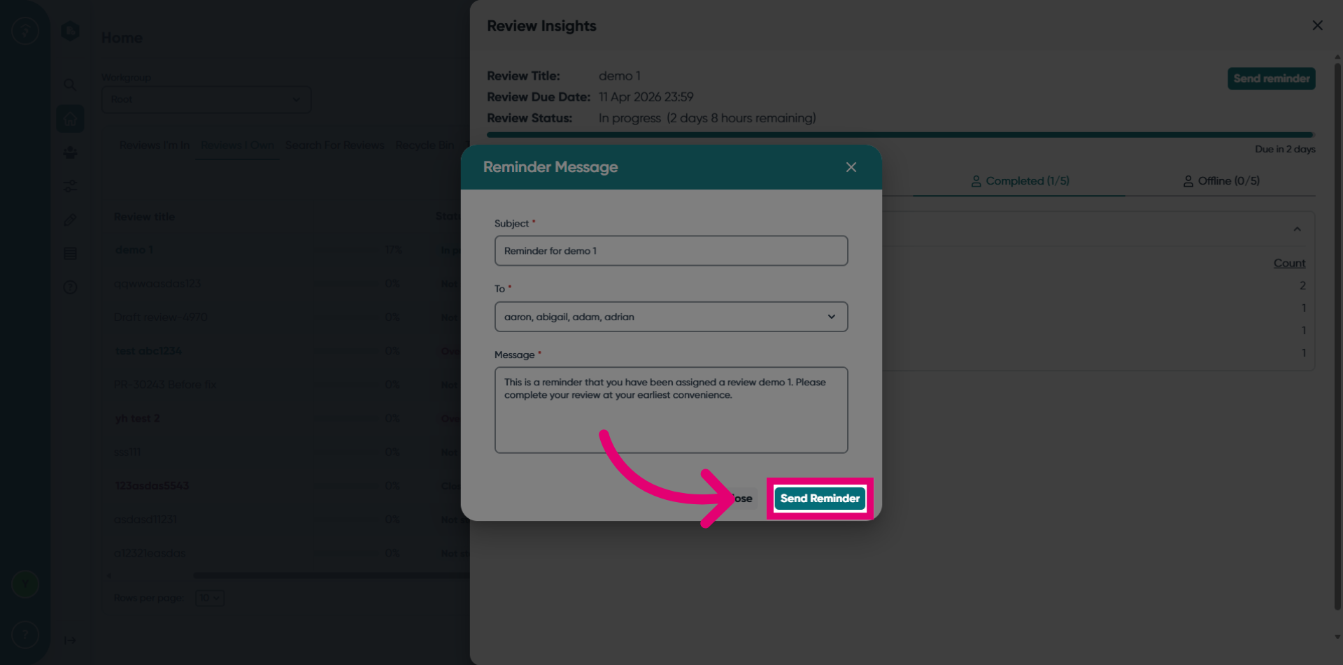 Send Reminder Notification