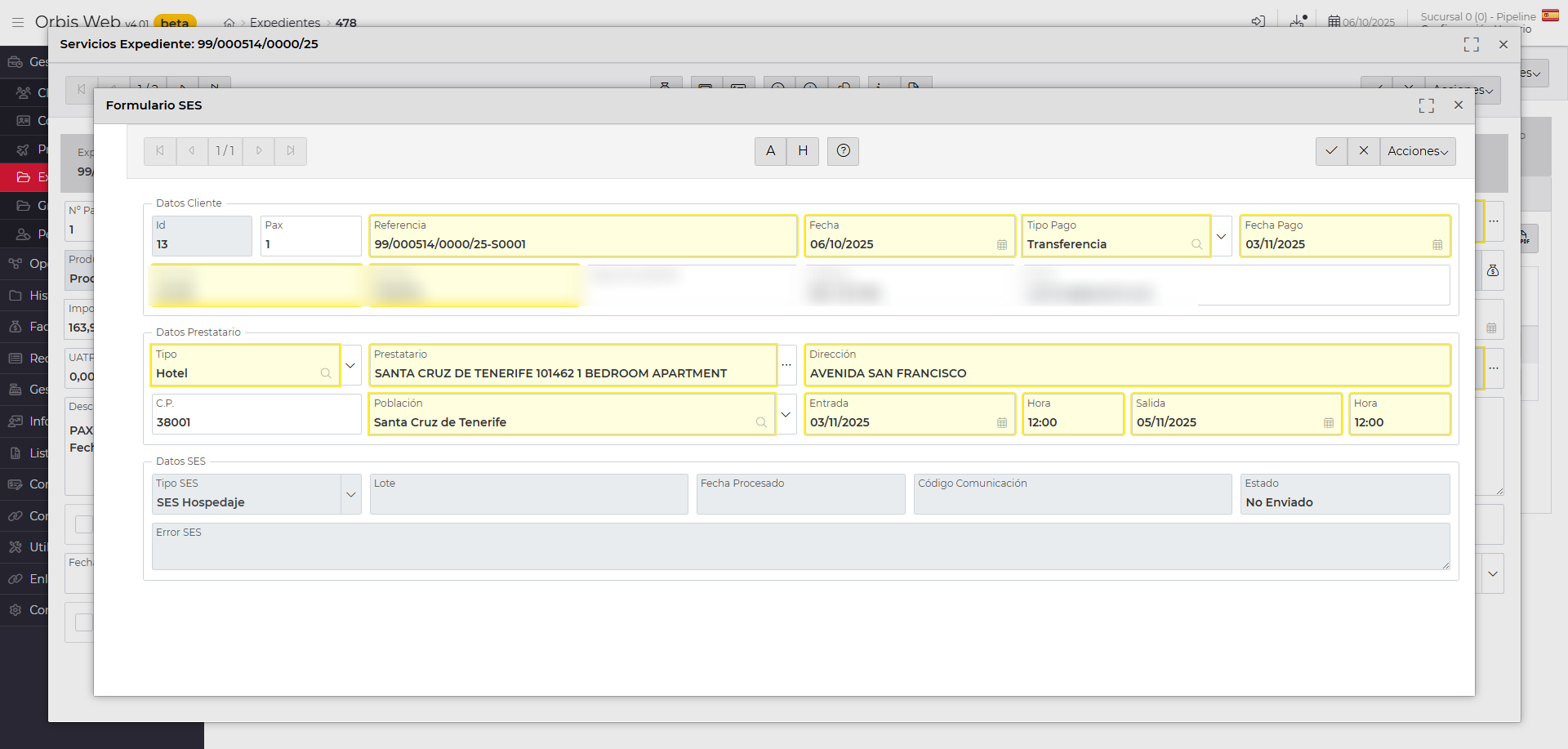 Rellenar la ficha SES HOSPEDAJE