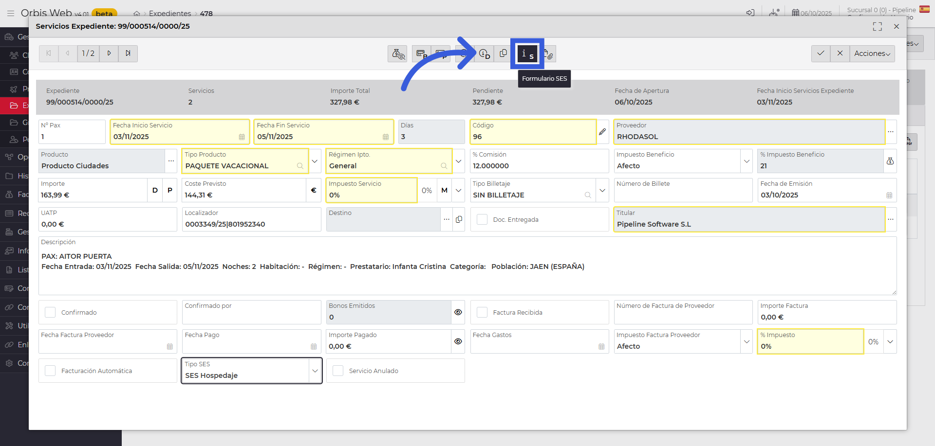 Abrir ficha SES HOSPEDAJES
