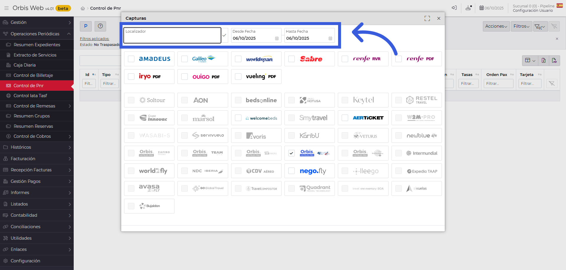 Introducir localizador o rango de fechas.