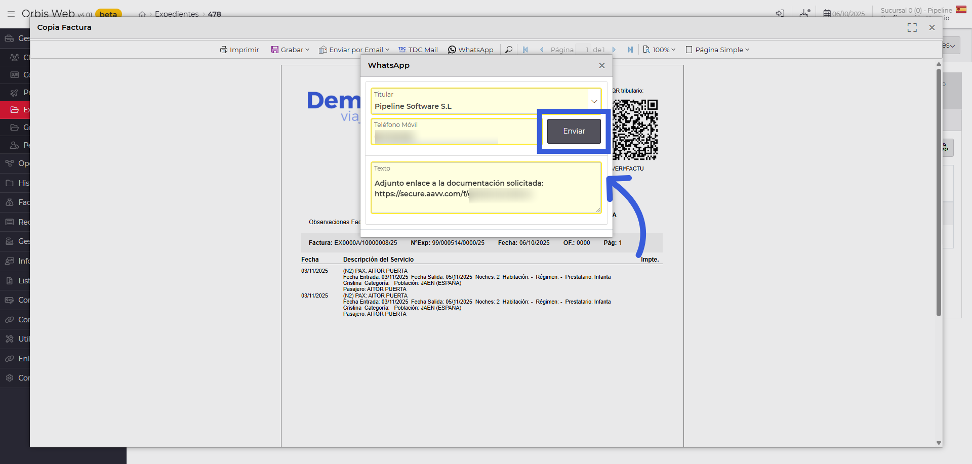 Enviar factura por Whatsapp