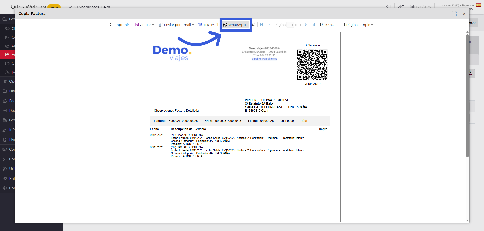 Copia factura con código VERIFACTU