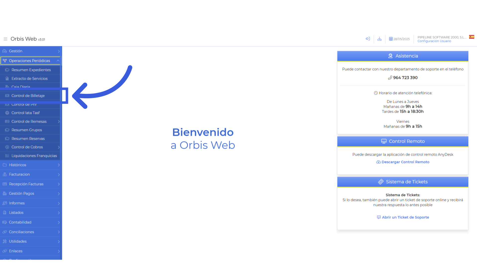 Acceder a control de billetaje.