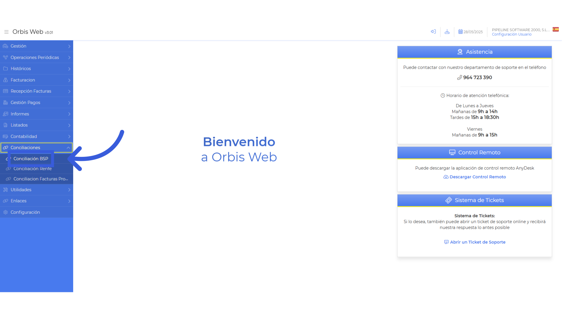 Acceder al módulo 'Conciliación BSP'