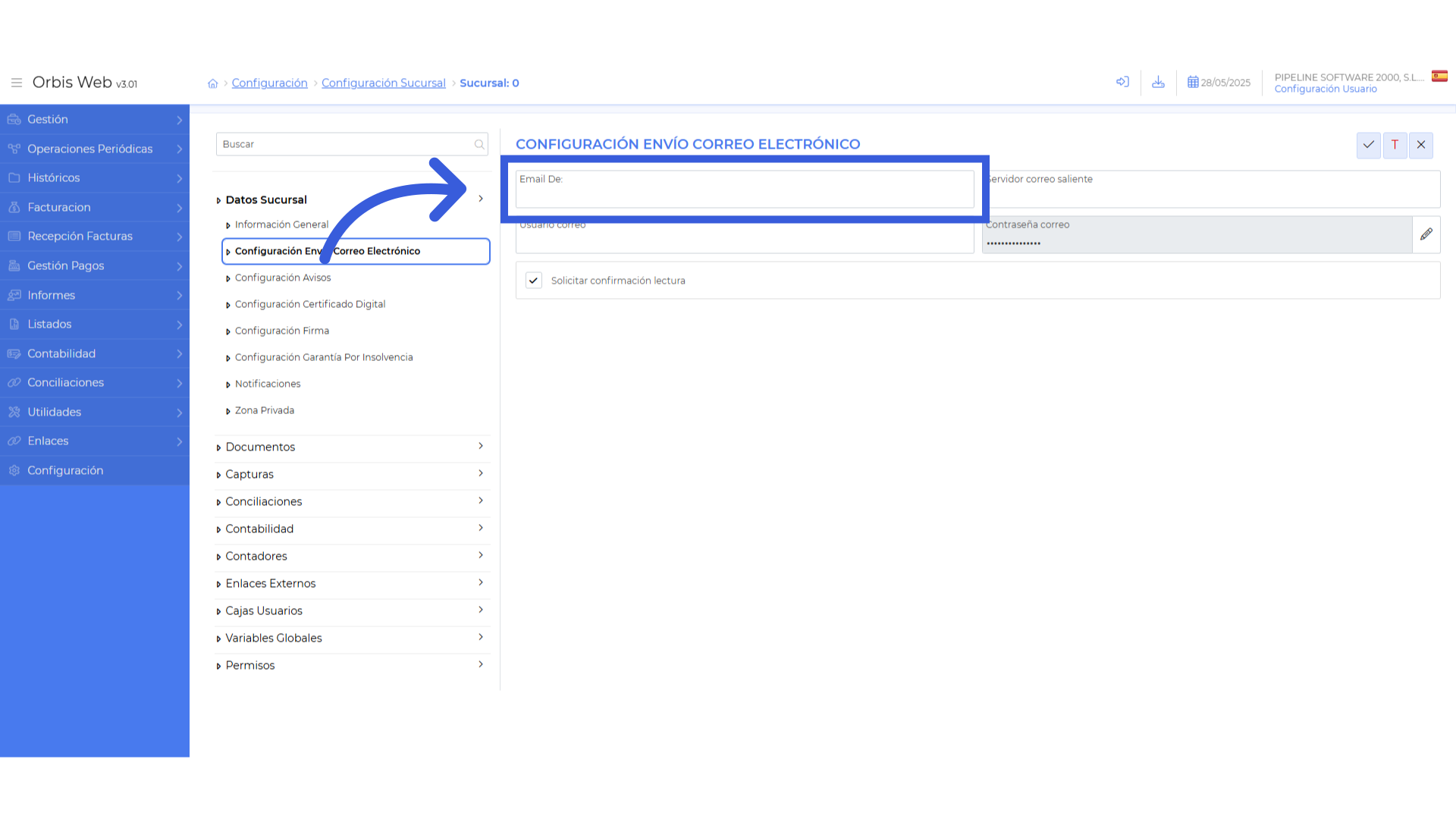 Rellenar email remitente