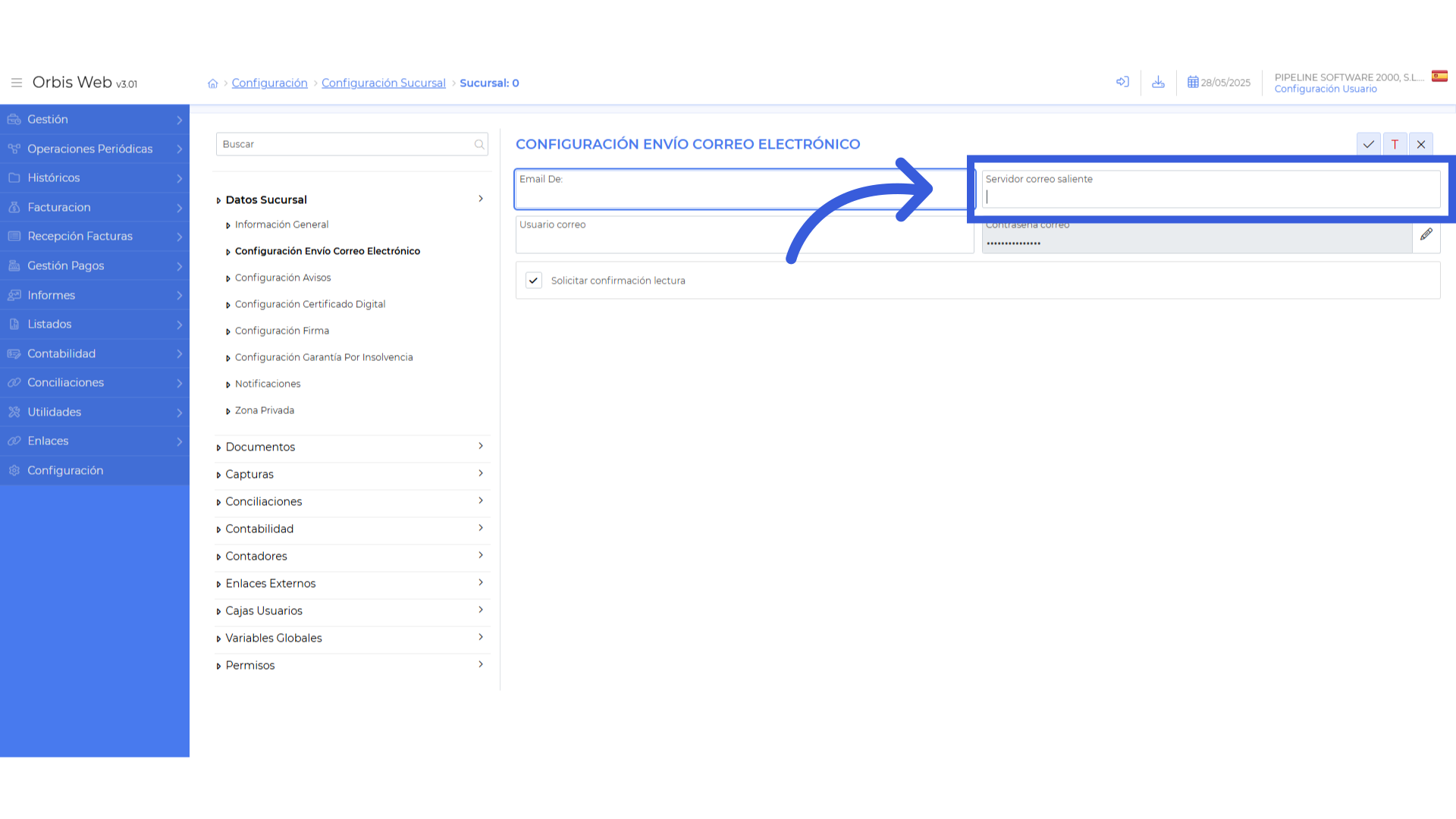 Configurar servidor de correo saliente
