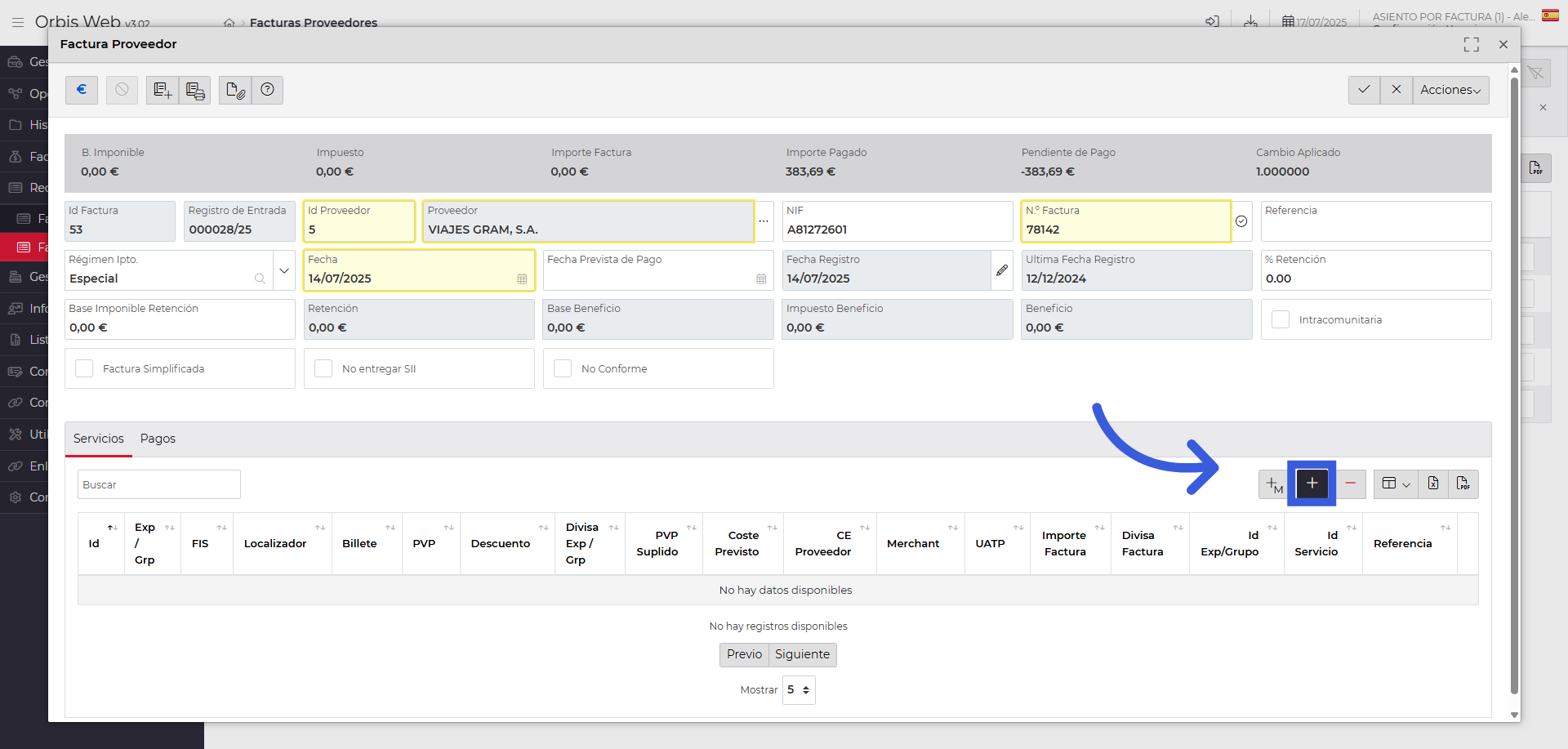 Añadir la Factura de Proveedor