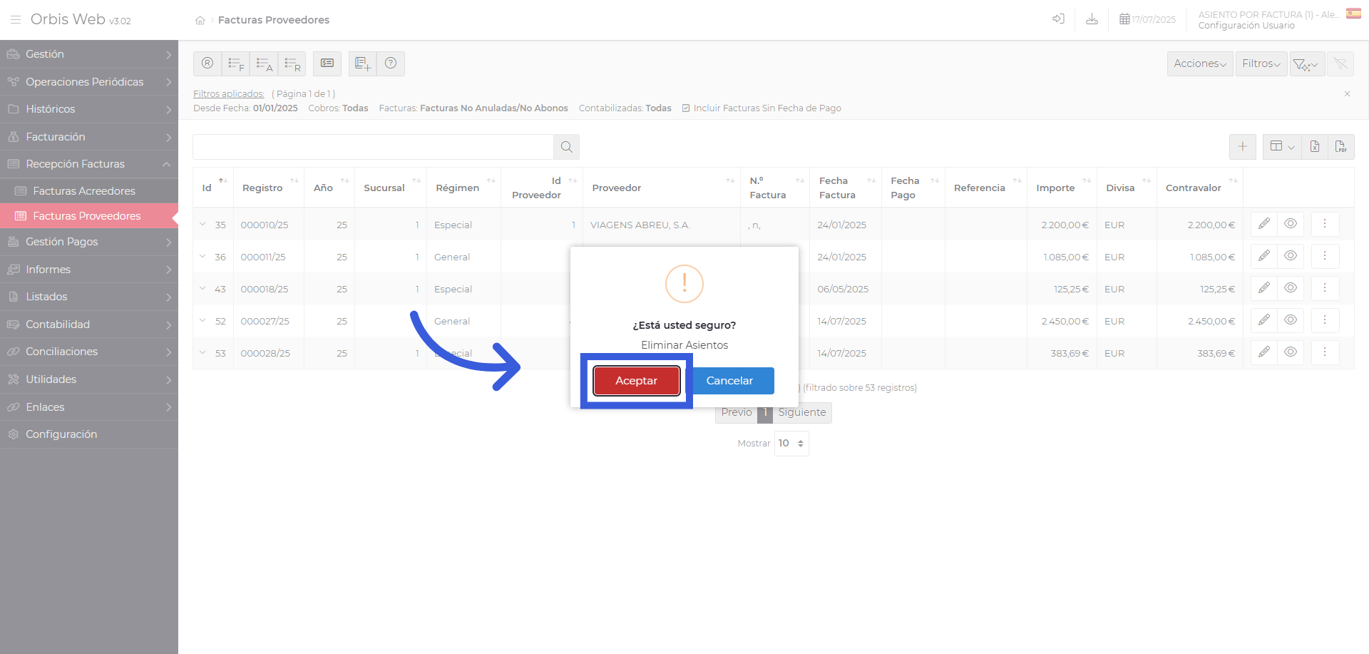 Confirmar la Eliminación de Asientos