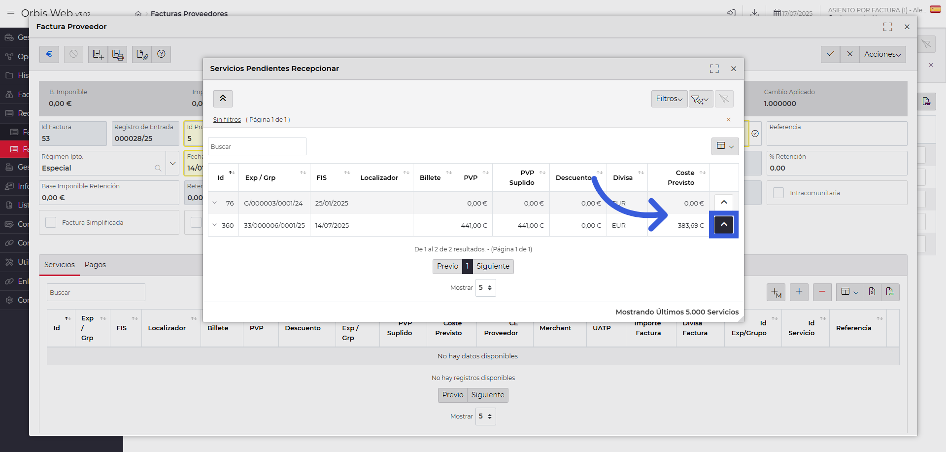 Seleccionar el Servicio