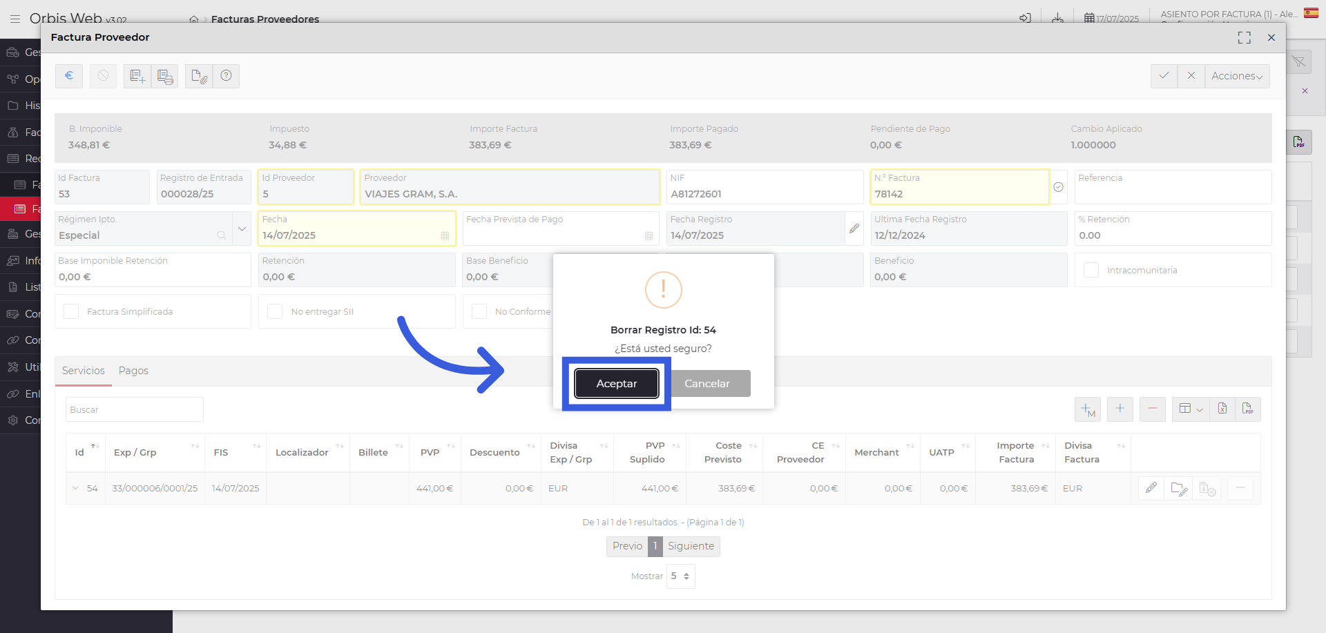 Aceptar el Borrado del Registro