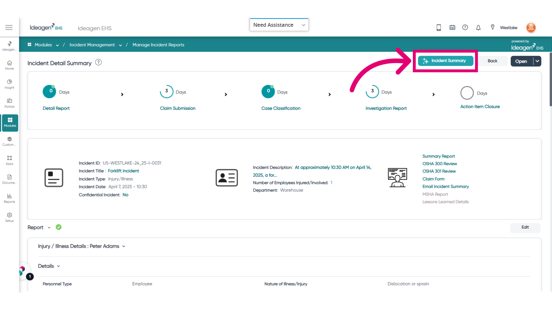 Click 'Incident Summary'