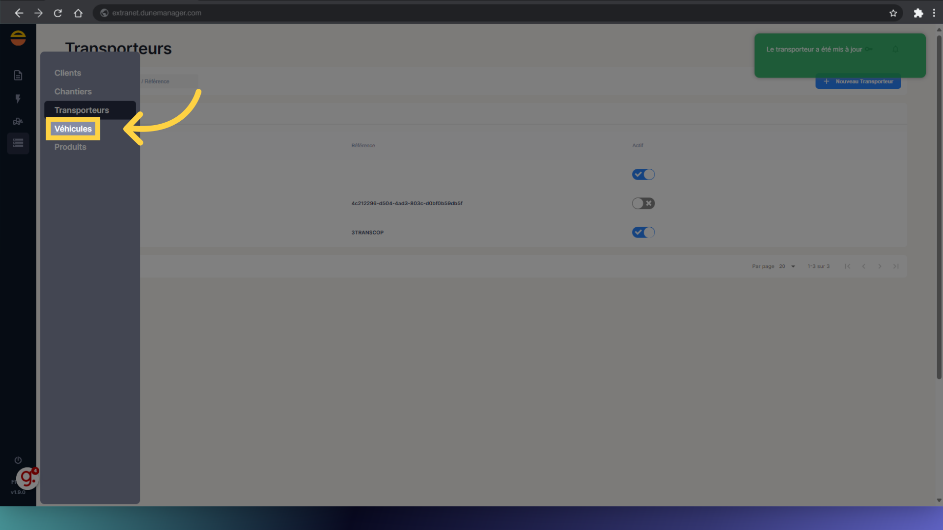Cliquez 'Véhicules'
