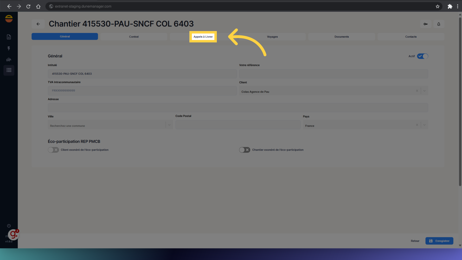 Cliquez 'Appels à Livrer'