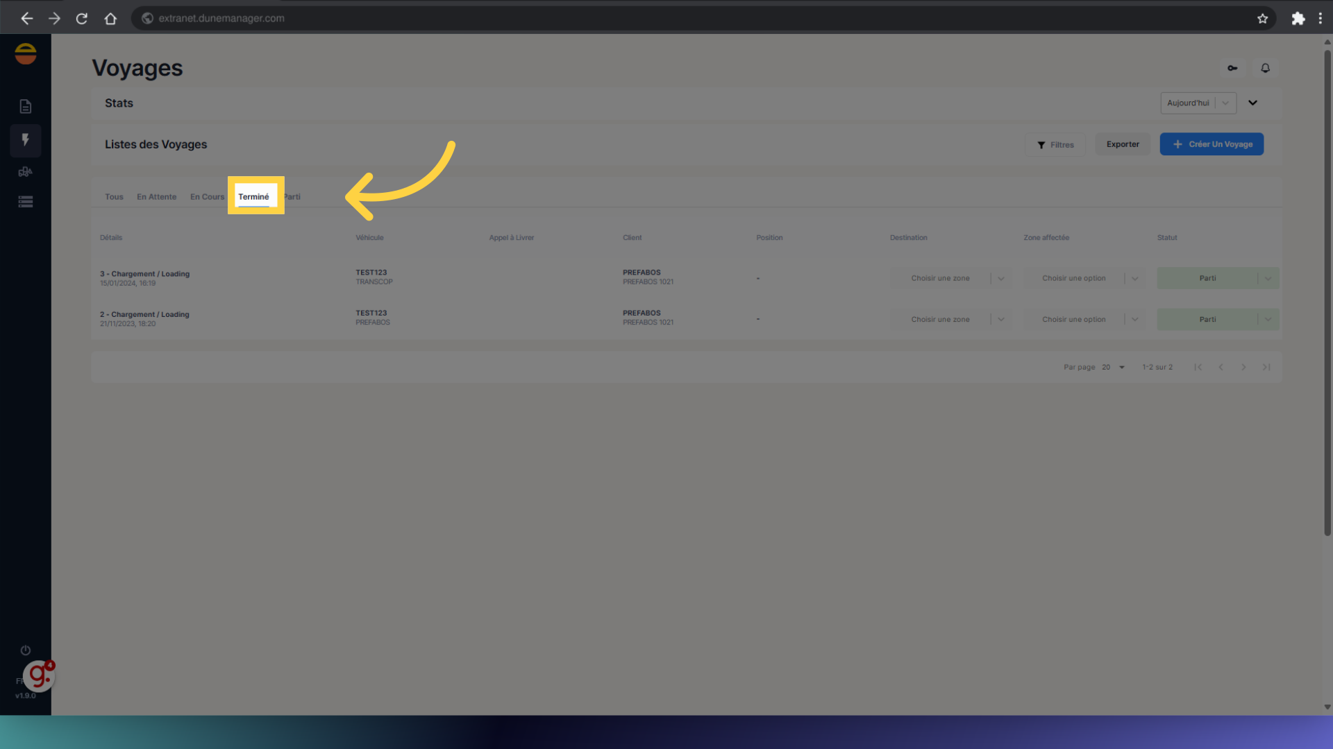 Visualisation de 'Terminé'