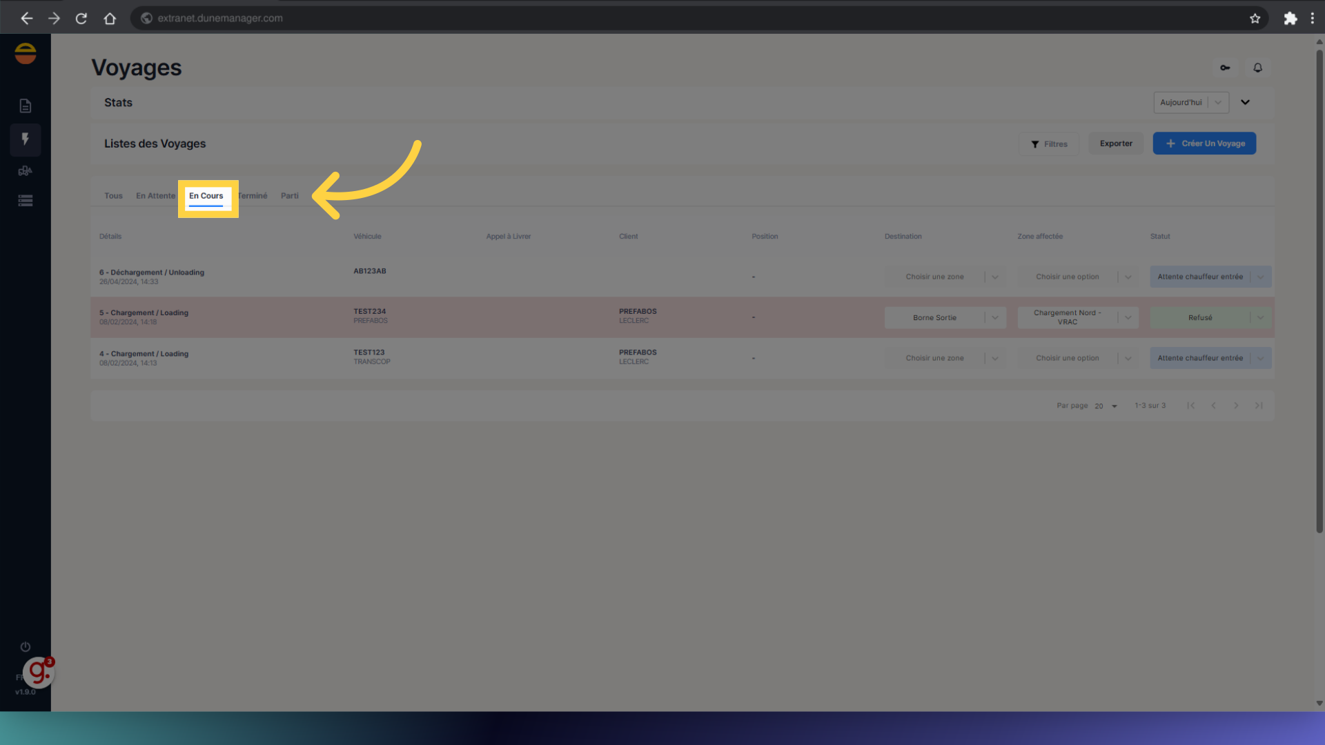 Visualisation de 'En cours'