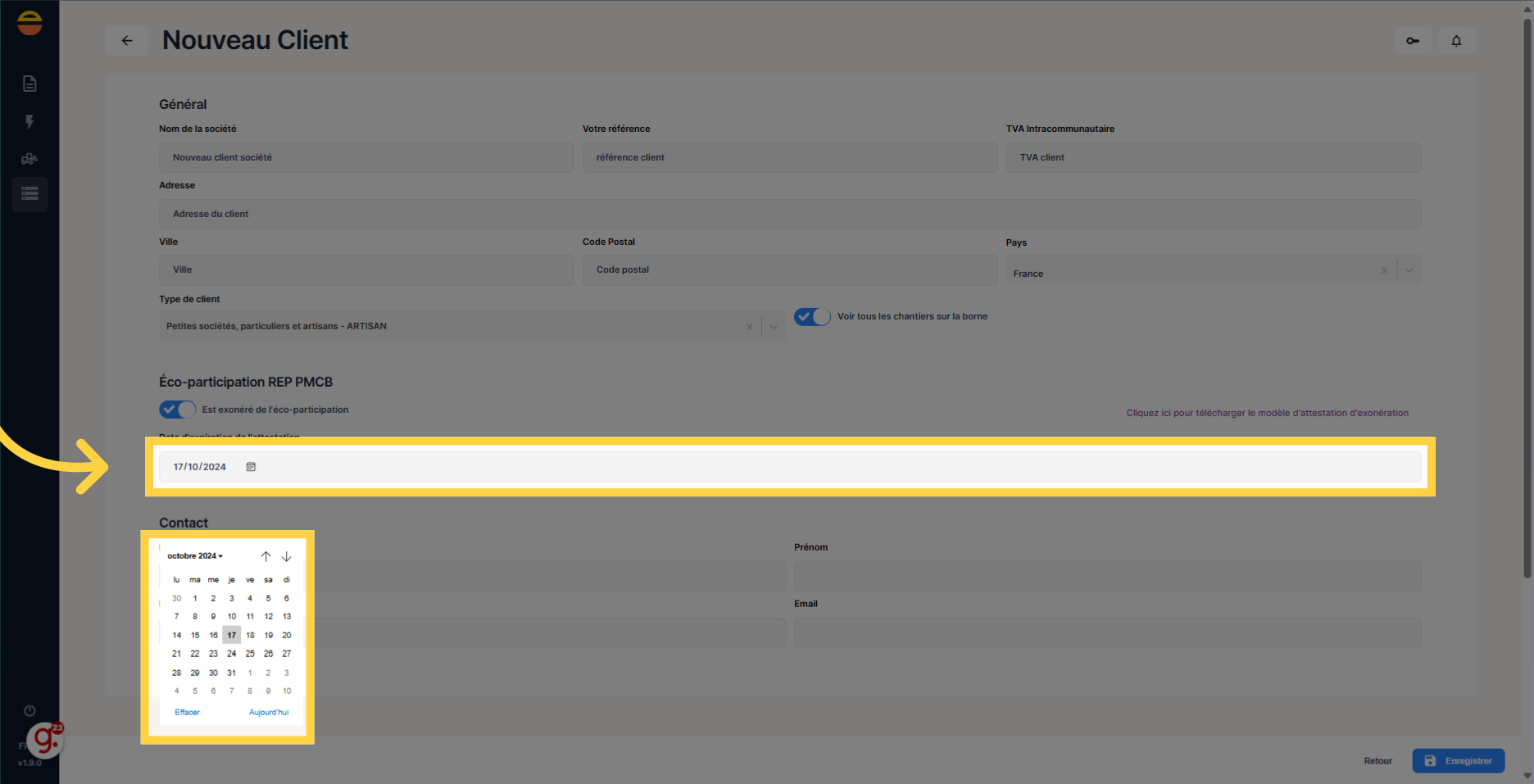Si exonéré de la REP, sélectionner une date de fin d'exonération