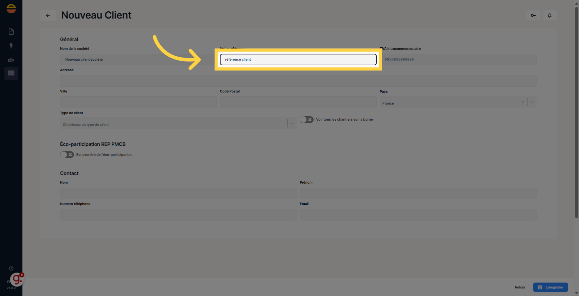 Si connue, remplir 'référence client'