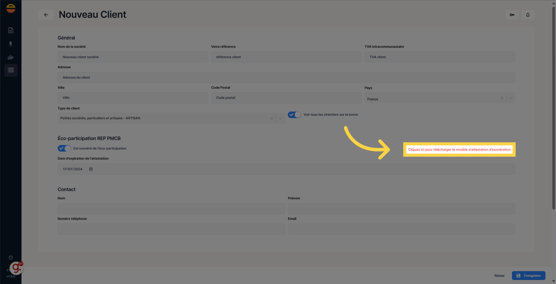 Si besoin, 'Cliquez ici pour télécharger le modèle d'attestation d'exonération'