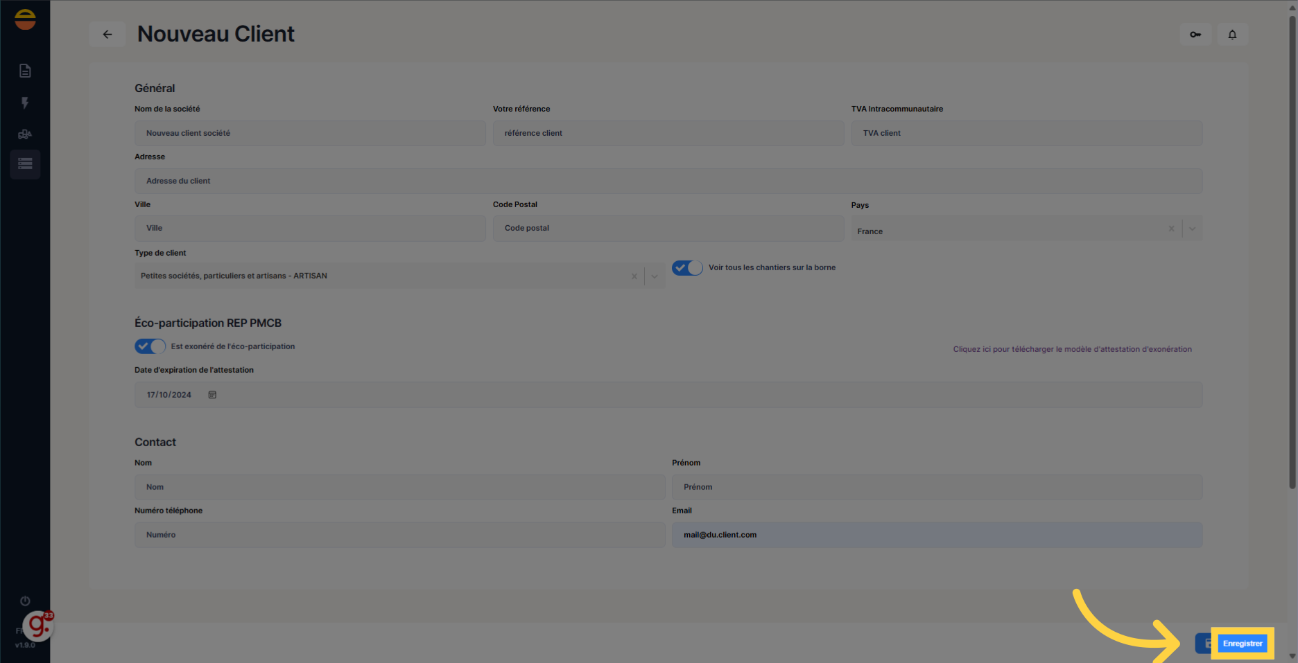 Cliquez 'Enregistrer'