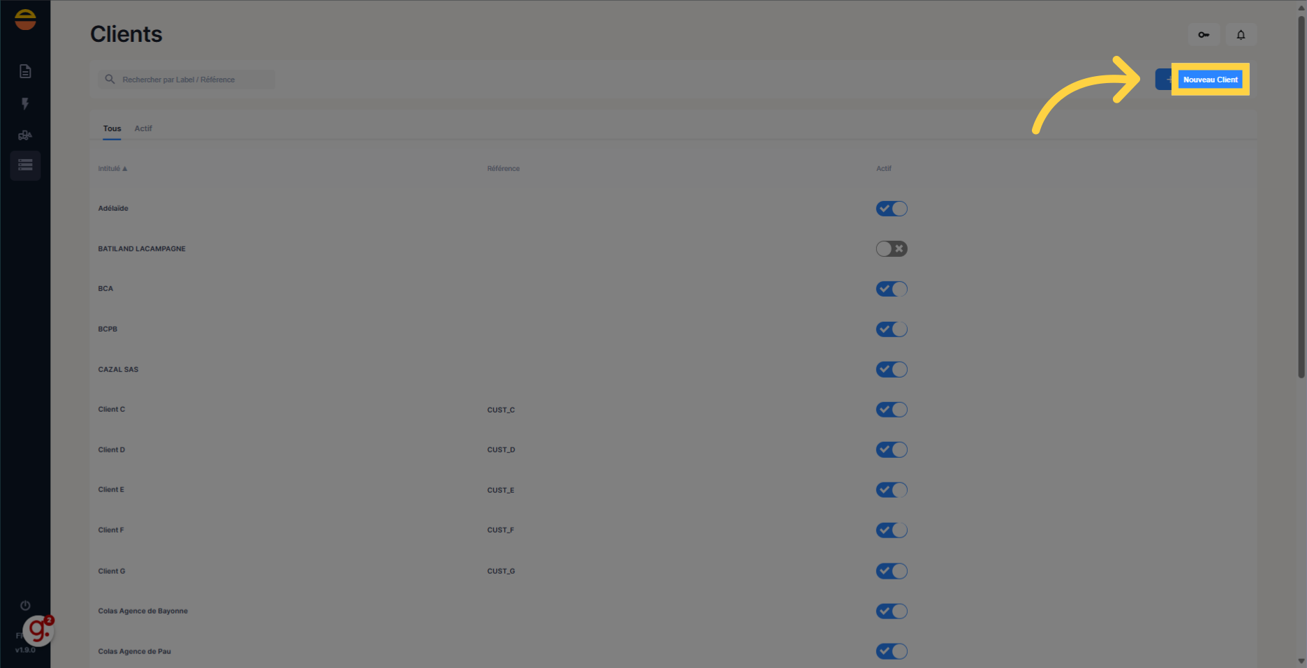 Cliquez 'Nouveau Client'