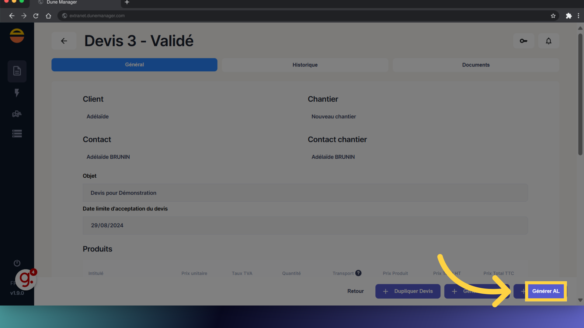 Cliquez 'Générer AL'