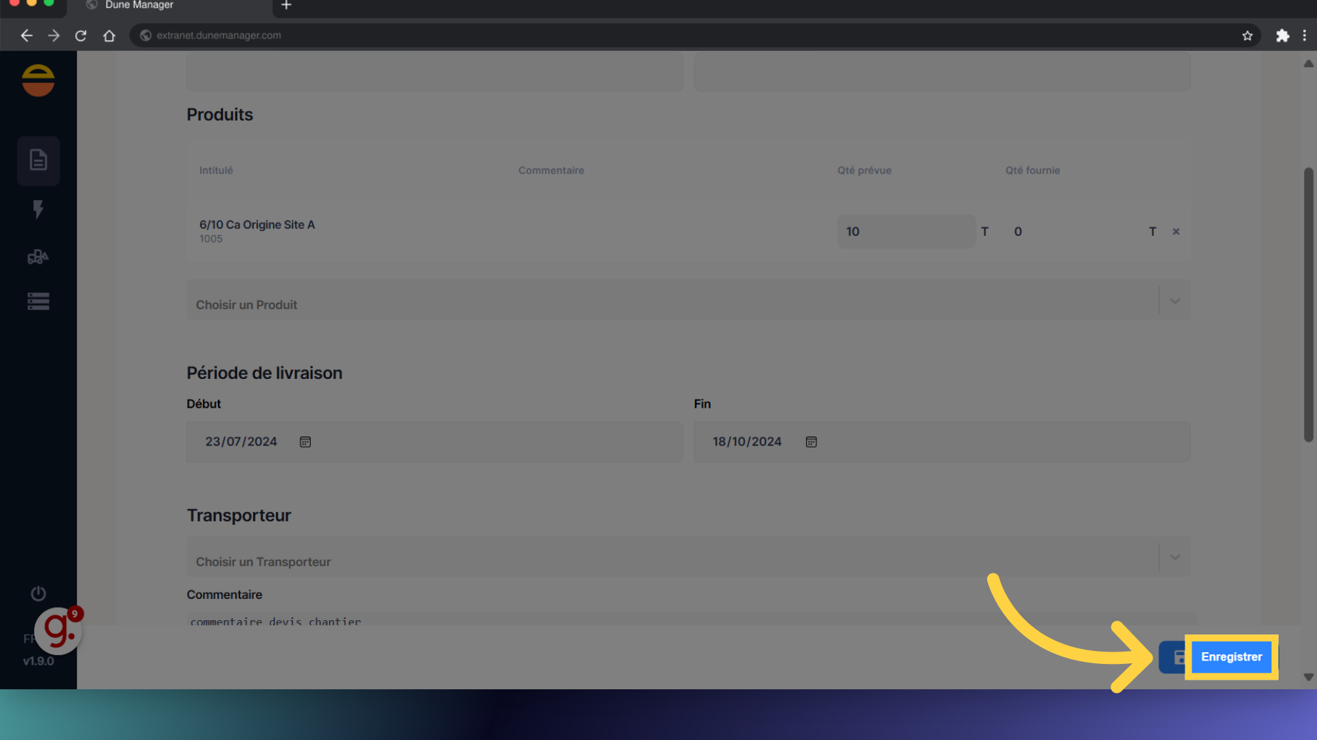 Cliquez 'Enregistrer'