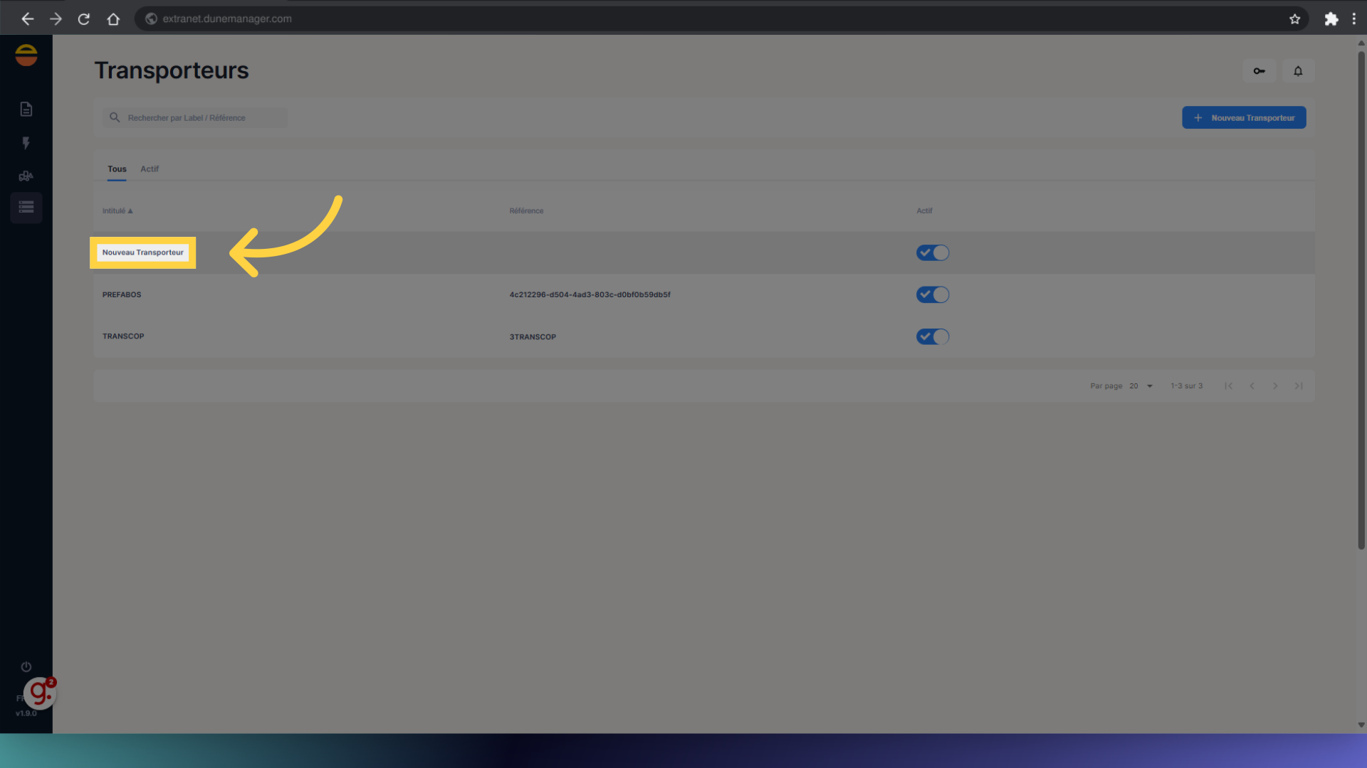Sélectionnez le transporteur souhaité