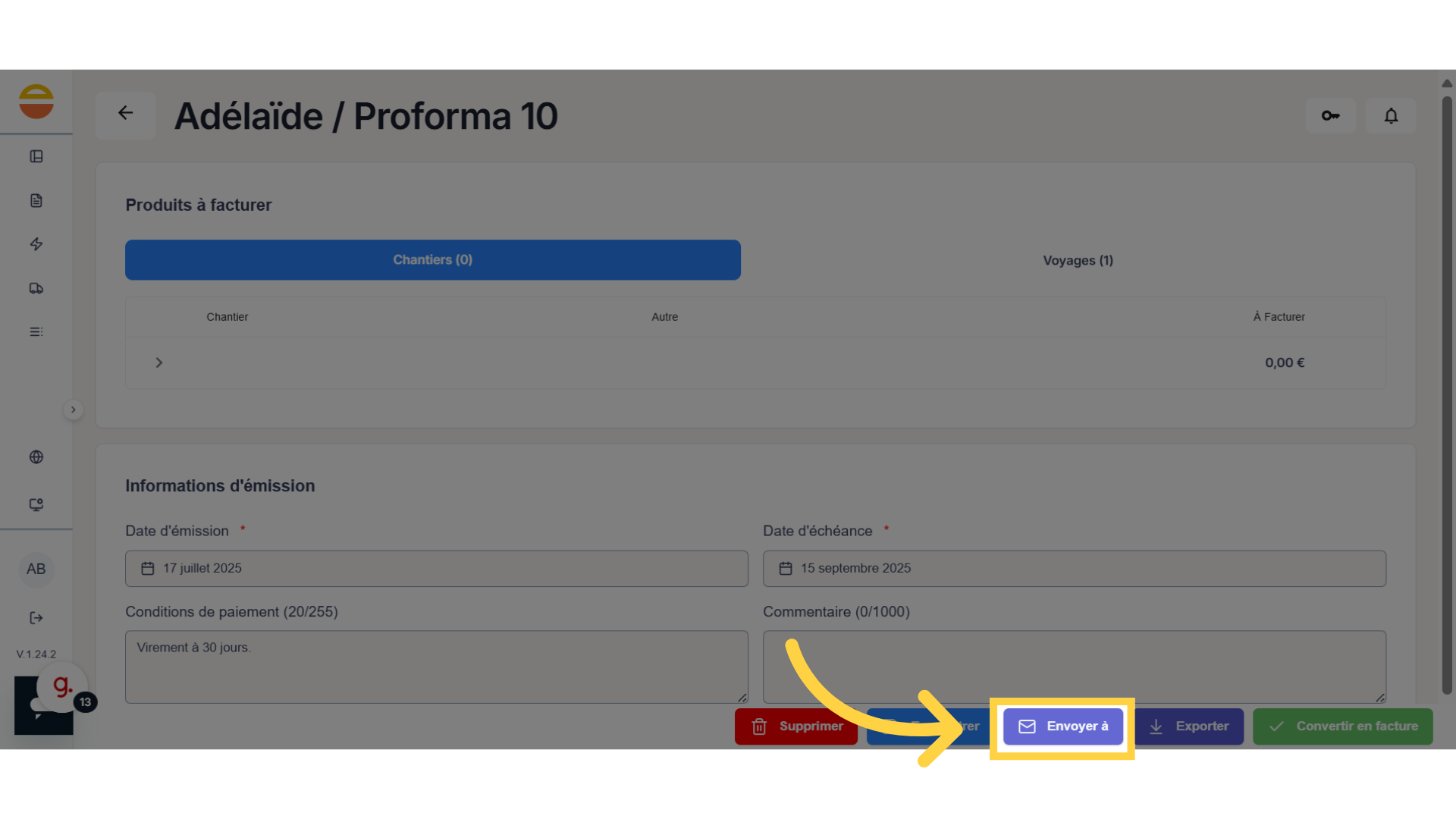 Cliquez sur 'Envoyer à'