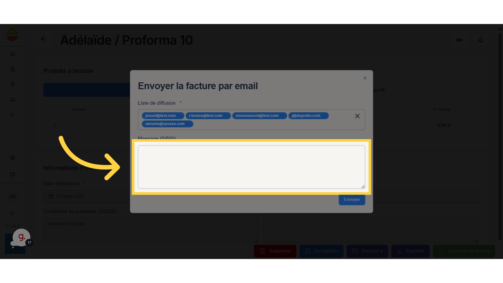 Renseignez le corps du mail