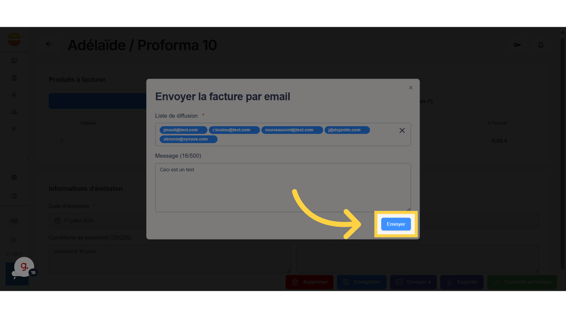 Cliquez sur 'Envoyer'