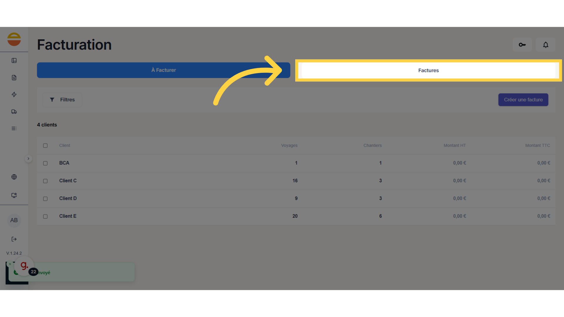 Cliquez sur 'Factures'
