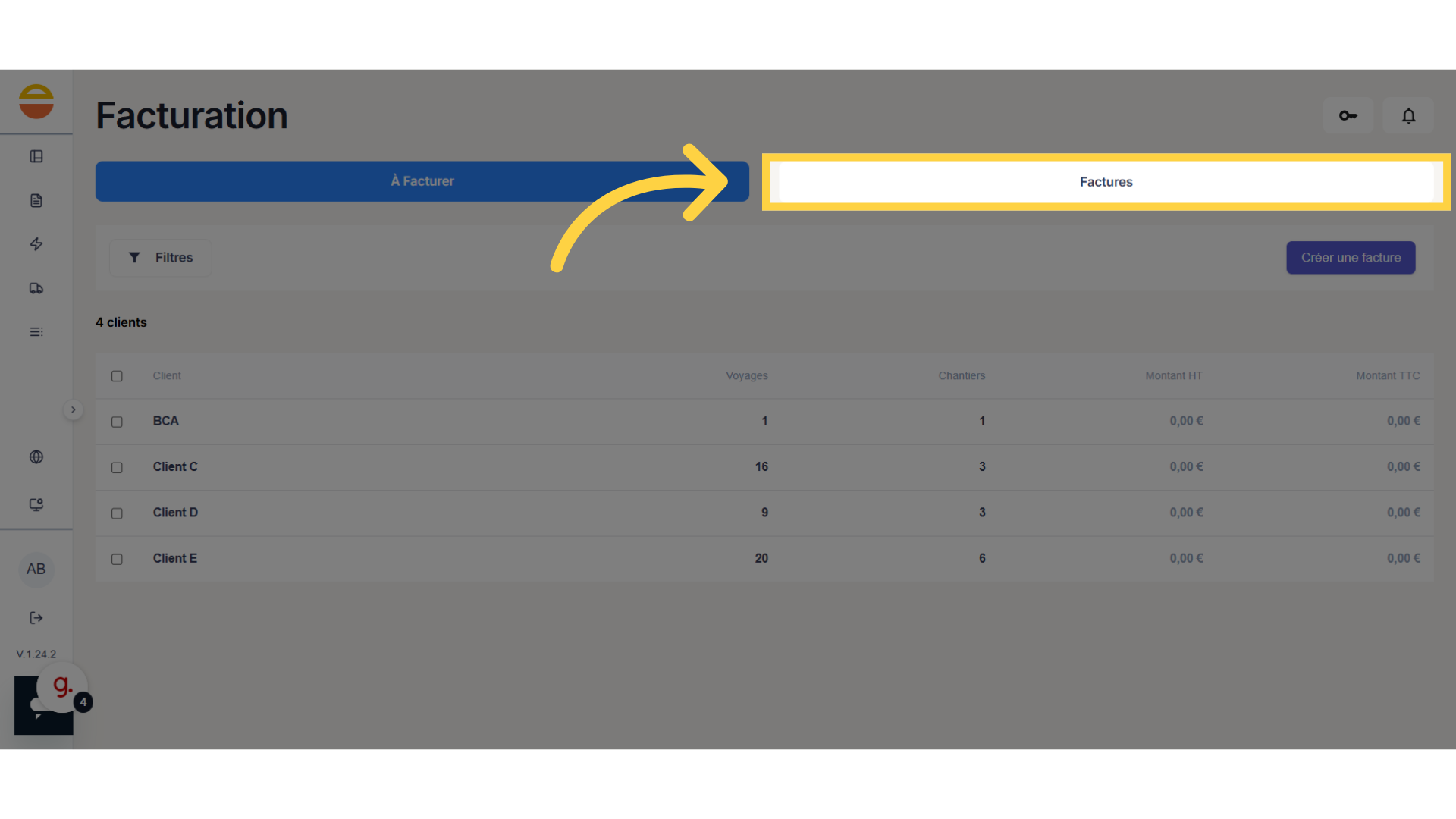 Cliquez sur 'Factures'