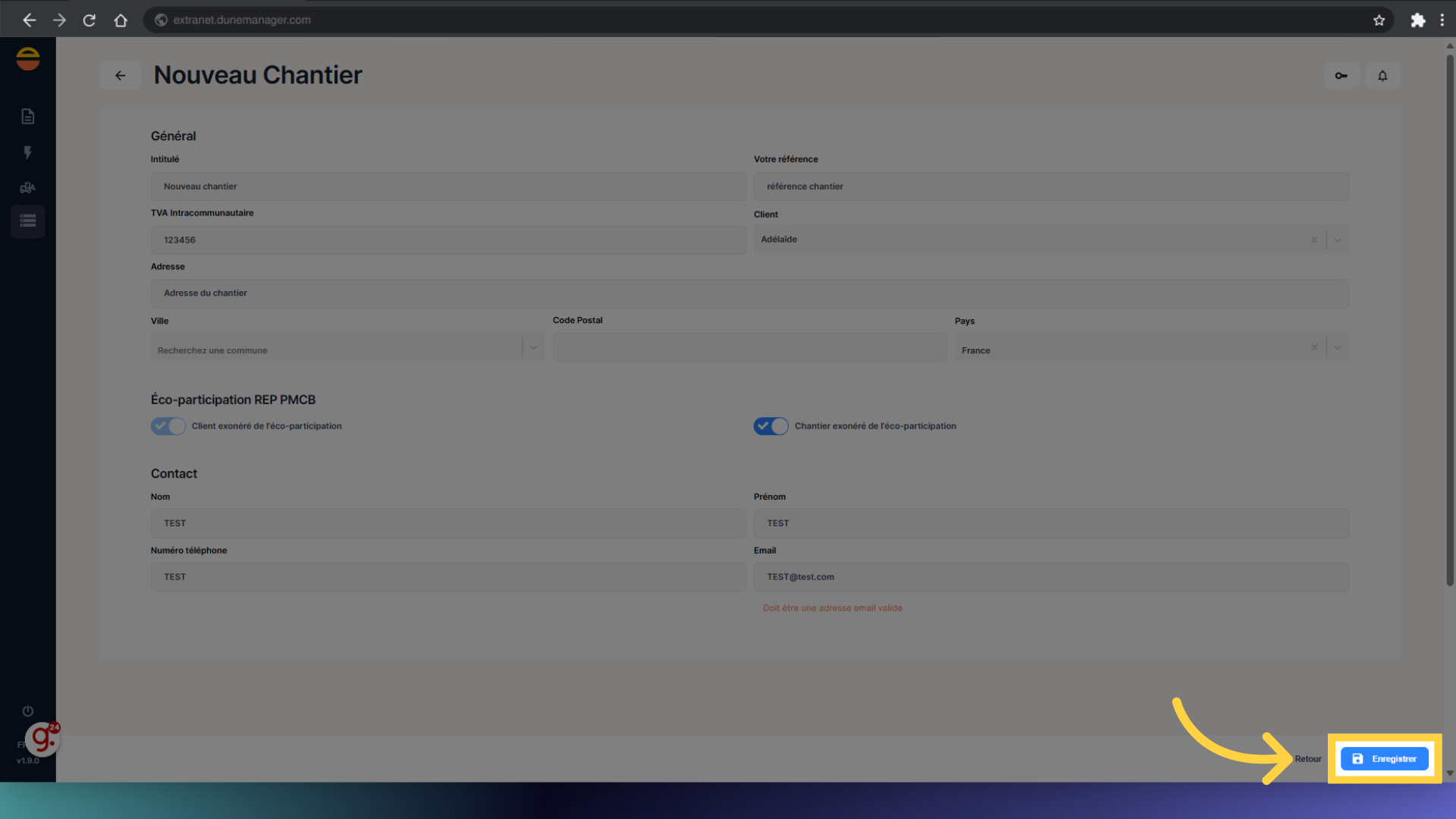 Cliquez 'Enregistrer'