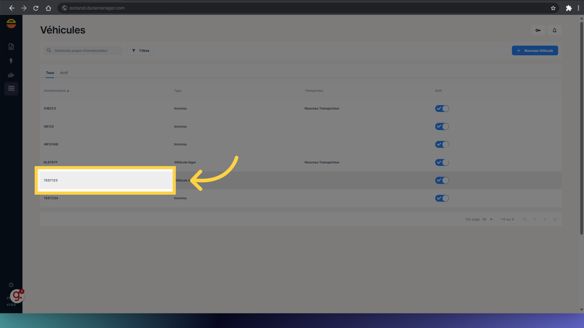Sélectionnez le véhicule souhaité