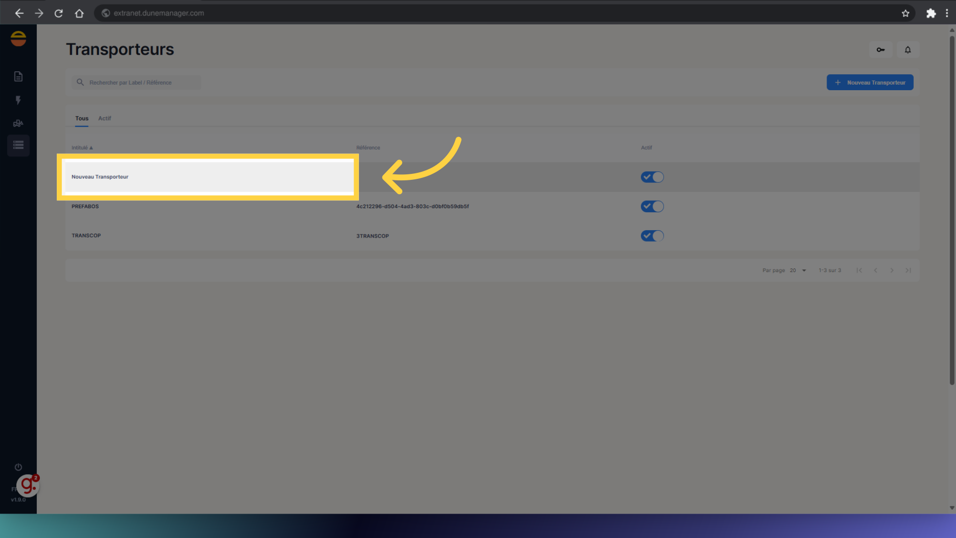 Sélectionnez le transporteur souhaité