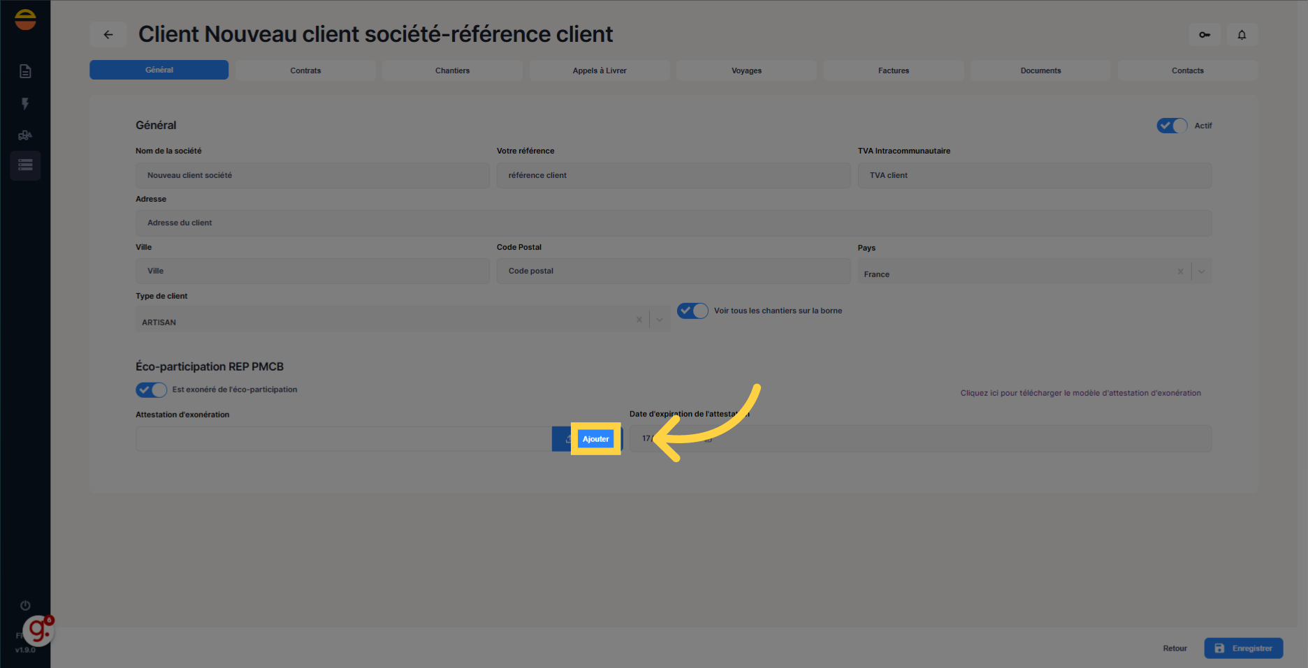 Cliquez 'Ajouter' pour ajouter l'attestation d'exonération