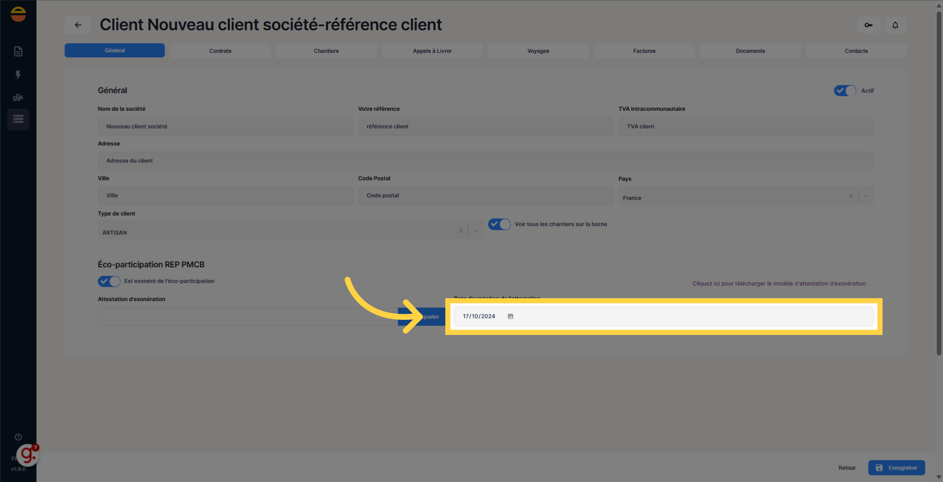 Remplir une date de fin d'exonération