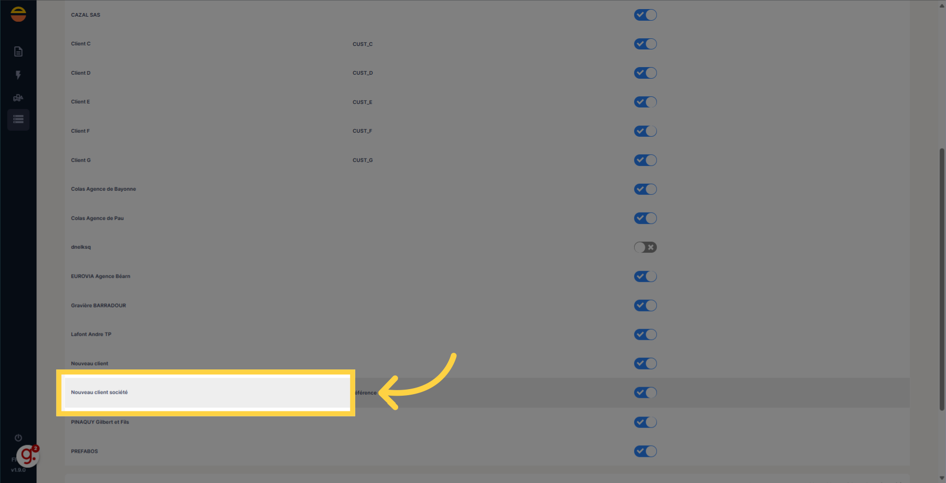 Sélectionnez le client souhaité