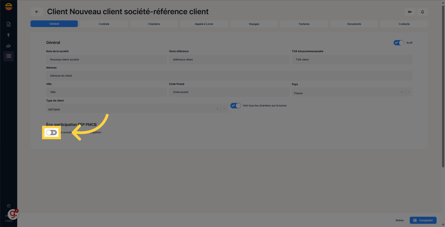 Cocher la case d'exonération