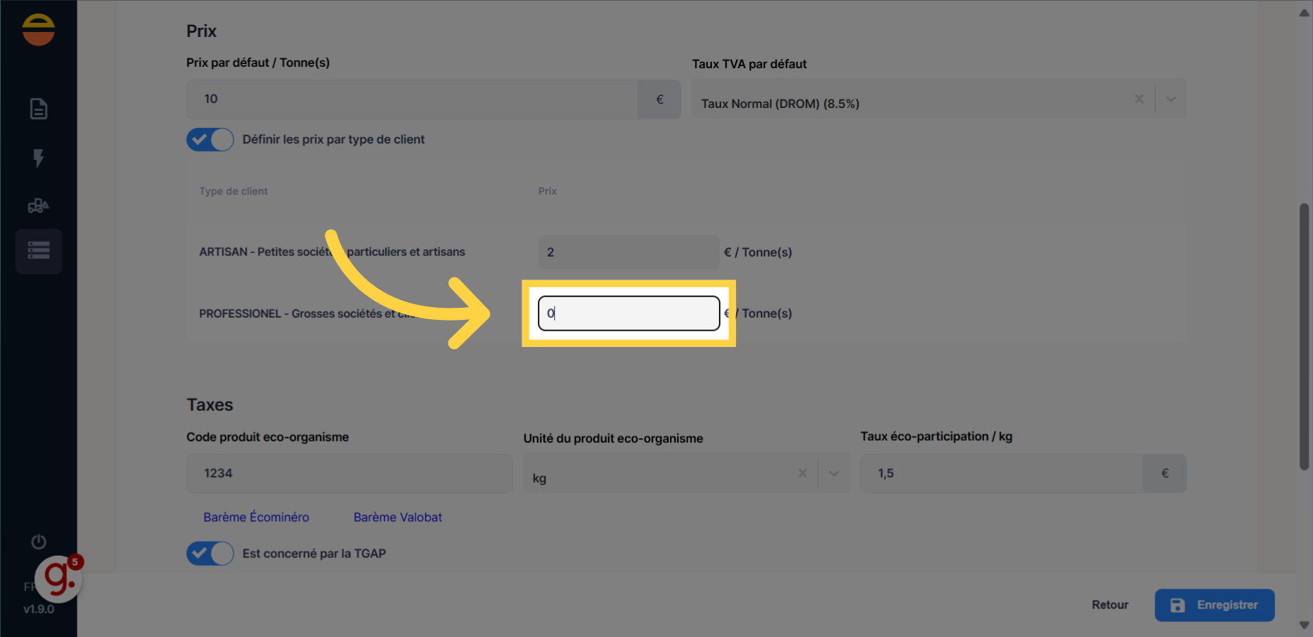 Remplir la valeur pour le deuxième type de client