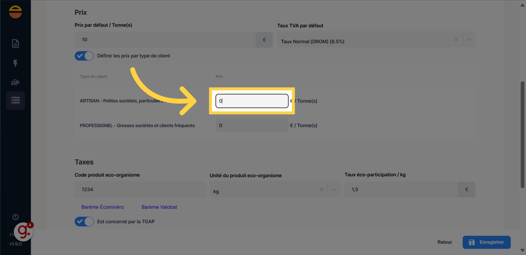 Remplir la valeur pour le premier type de client