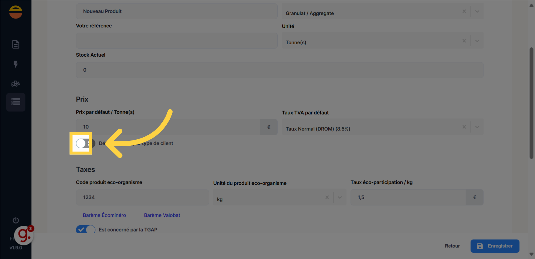Cliquez sur la coche 'Définir les prix par type de client'